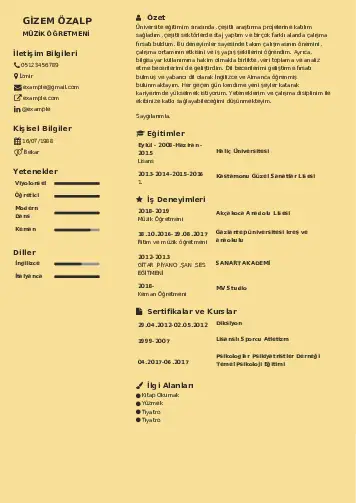 Müzik Öğretmeni Cv Örnekleri cv indir